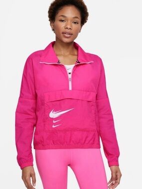 Nike Hot Pink Half-Zip Windbreaker with White/Pink Swoosh